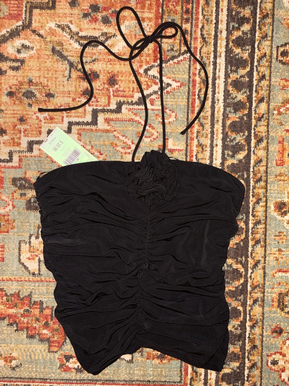 Mango Black Ruched Halter-Style Top